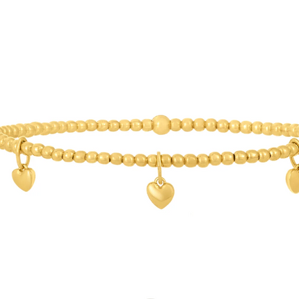 Gold Bracelet with 3 Heart Charms