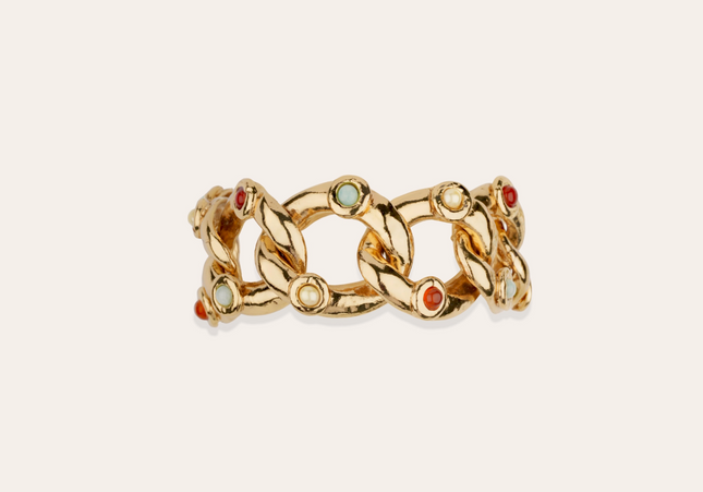 Pulsera Mitsi: Dorada, Cornalina, Amazonita Y Nacar Blanco