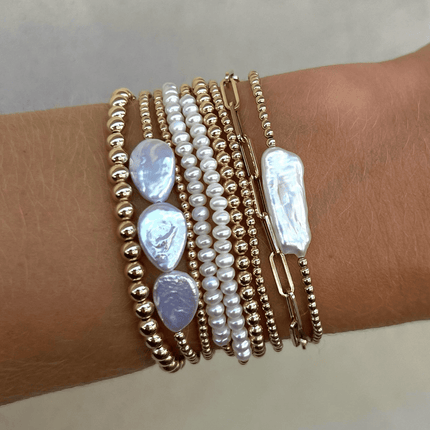 14k Gold Pearl Bar Bracelet