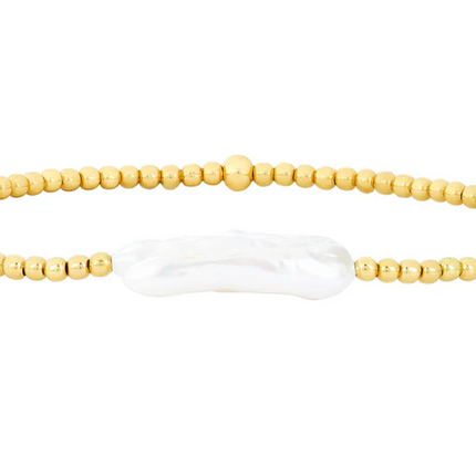 14k Gold Pearl Bar Bracelet