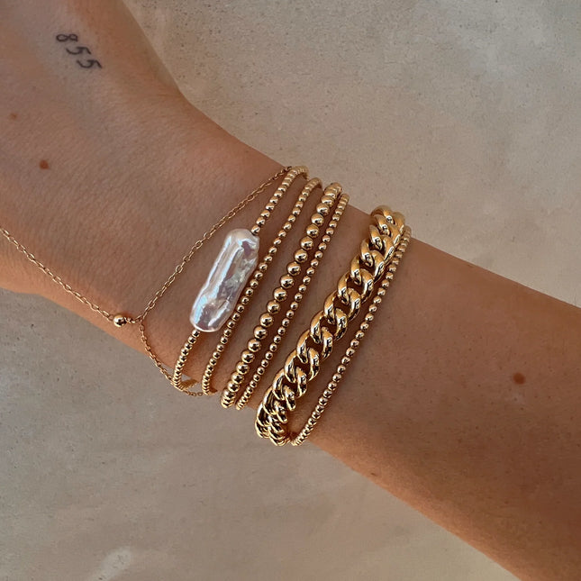 14k Gold Pearl Bar Bracelet