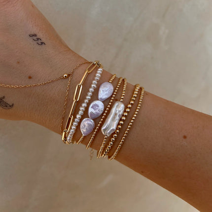 14k Gold Pearl Bar Bracelet