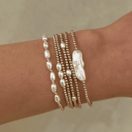 14K Gold White Rice Pearl Bracelet