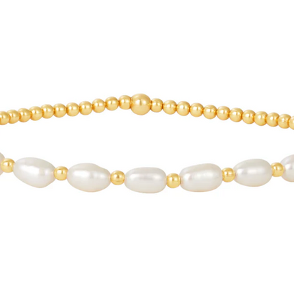 14K Gold White Rice Pearl Bracelet